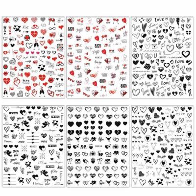 Stickers for Nails 6 Pieces Nail Art Decals Love Heart Nail Art Adhesive Decals for Women Girls Kids Valentines Nail Decoration heathly