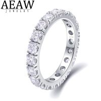 AEAW Solid 14K White Gold Round Moissanite Enternity Full Diamond Band 2.5Mm 1.5Ctw DF Color For Women