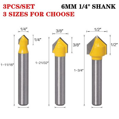 3pc 6.35mm 6mm Shank 90 องศา V Groove Bit 1/4 นิ้ว CNC แกะสลัก Solid Router Bit Carbide Milling Cutter เจาะไม้