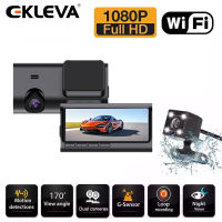 EKLEVA กล้องที่บันทึกสำหรับรถยนต์1080P 3.16นิ้วหน้าจอ IPS กล้องติดรถกล้องคู่ด้านหน้าและด้านหลังคุณสมบัติ WIFI DVR รถรองรับ APP