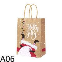 5Pcs Merry Christmas Kraft Paper Candy Gifts Bags Snowflake Santa Cookie Snack Handle Bag For Xmas New Year Gifts Packing Decor