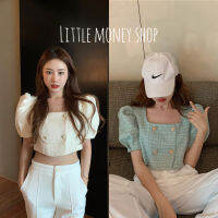 Little money shop 5274 New Collection เสื้อครอป แขนสั้นยกไหล่ คอเหลี่ยม เนื้อผ้าทวิตชาแนล สวยมากจ้า แต่งกระดุมคู่ใช้งานได้จริง เรียบหรูดูแพงมาก H10