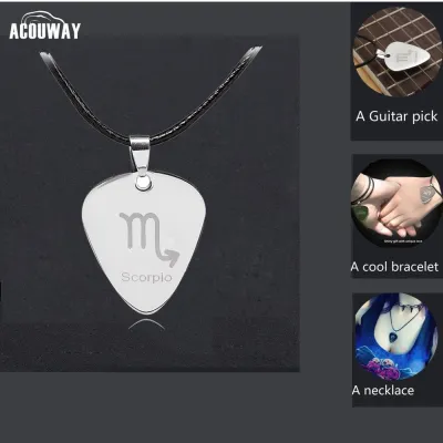 Acouway Guitar Pick Necklace pendant Stainless Steel black chain /Aries Taurus Gemini Leo zodiac necklace bracelet pendant gifts