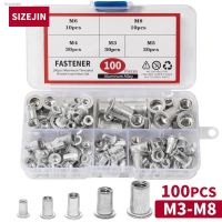 ♂■✈ 100 Pieces Aluminum Rivet Nut M3 M4 M5 M6 M8 Metal Threaded Rivets Kit Nuts Flat head Rivnuts Insert Threaded Nutsert