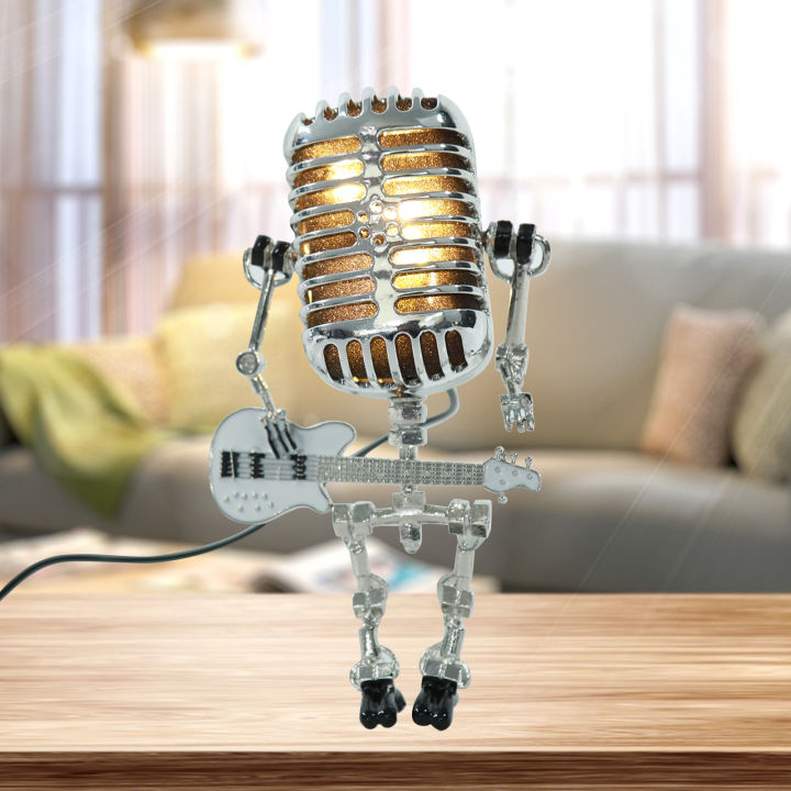 หุ่นยนต์ไมโครโฟน-microgood-ถือโคมไฟกีตาร์เครื่องประดับงานฝีมือพลาสติกแบบนิ่มประหยัดพลังงานหุ่นหุ่นยนต์ย้อนยุคโคมไฟ-led-แบบตั้งโต๊ะตกแต่งบ้าน