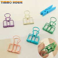 [Timmo House](สีสุ่ม) Simple Polychromatic Hollow Metal Storage Long Tail Clip Color Binder Bill Clip Dovetail Clip Cute Small Folder Book Clip Student Office Supplies