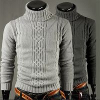 Mens Sweater Jacquard Hedging Mens Turtleneck Solid Casual Sweater Knitted Pullovers Jumpers for Youth Teenager Adult