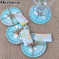 2021OurWarm 10pcs Travel Theme Wedding compass Coasters Wedding Gifts for Guests Souvenirs Round Cork Coaster Waterproof non-slip