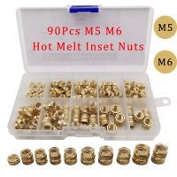 ☍☈♙ 90 Pcs/Box M5 M6 Hot Melt Insert Nuts Assortment Kit Brass Threaded Copper Knurled Threaded Insert Embedment Injection Nuts S