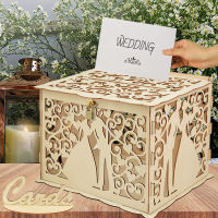 Wooden Wedding Gifts Card Boxes With Lock Mr&amp;Mrs Couple Flower Pattern Envelope Sign Cards Wood Box DIY Rustic Wedding Supplies