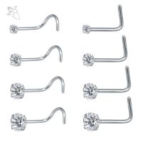 ZS 8 Pcs/lost 316L Surgical Steel Nose Studs Piercings Nez L Shape Crystal Nose Rings Zircon Nostril Piercing Jewelry Nose Rings