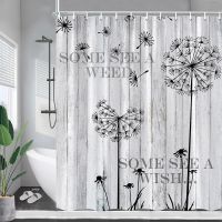 Black Dandelion Shower Curtains Rustic Farm Grey Wood Board Plant Floral Bath Curtain Polyester Fabric Bathroom Decor with Hooks