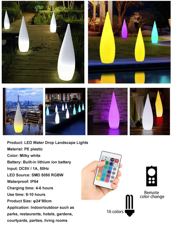 LED Remote Control Outdoor Floor Lamp Hotel Garden Decor Lights Portable  Water Drop Landscape Lighting Waterproof