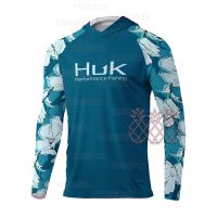 HUK เสื้อลายพรางแขนยาวระบายอากาศได้ดีสำหรับเสื้อผ้าผู้ชายเสื้อฮู้ดตกปลาฤดูร้อนเสื้อตกปลารัดรูปป้องกันแสงแดด