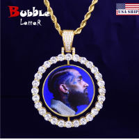 Custom Made Photo Rotating Double-Sided Medallions Pendant Necklace Zircon Mens Hip Hop Jewelry 2x1.65 inch