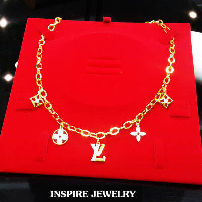 Inspire Jewelry สร้อยคอสังวาลย์ทอง น้ำหนัก 1 บาท งานทองไมครอน ชุบเศษทองคำแท้ ยาว 17 นิ้ว ,สร้อยคอปรับไซด์ได้ งานแฟชั่น ห้อยตัวอักษร