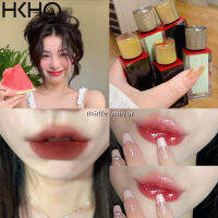 HKHO กระจกลิปเคลือบริมฝีปากลิปกรอสแบบย้อนยุคลิปแมทกำมะหยี่ Lipstik Tahan Lama โคลน