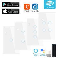 E Life Smart Store 10A ผนัง1/2/3/4 Gang Neutral WIFI Touch Light Wall Switch US สีขาว TUYA Smart Home 2.4G เครือข่ายสมาร์ท Light Switch Controller สำหรับ Alexa Google Home (ต้องการ Neutral สาย)