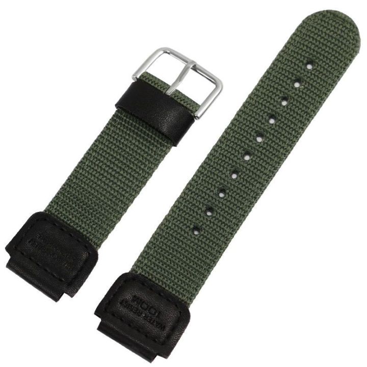 สายนาฬิกาไนล่อนแทน-casio-ae-1200-1300-sgw400-ตารางเล็กสายโซ่นาฬิกาผ้าใบสีเขียวทหารชาย