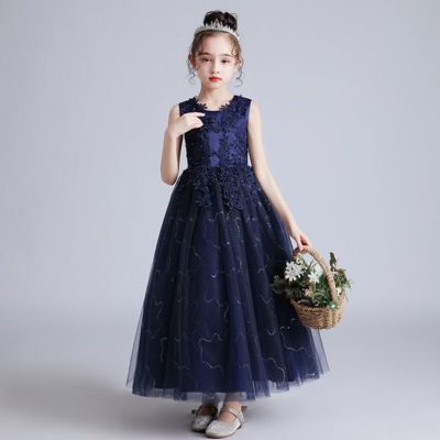 Fashion Kids Girls Gauze Skirt age 4 to 14 Sleeveless Elegant Dresss Korean style Girl Princess Dress