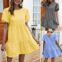 ZANZEA Women Gingham Ruffle Hem Dress