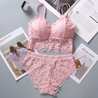 【CC】☑♧✈  Panties Set Padded Bralette Low Waist Briefs Female Wire Soft Intimates