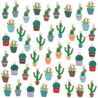 60Pcs 15 Style Alloy Enamel Pendants Cactus &amp; Potted Plant Mixed Color 22-29x11-16x1-1.5mm Hole: 1.8-2.5mm 4pcs/style