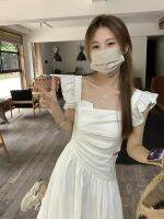 Wu 77 Careful Machine ชุดเดรสสีขาวกลวงอารมณ์เอว Slim Flying Sleeves Long Dating First Love Dress Summer