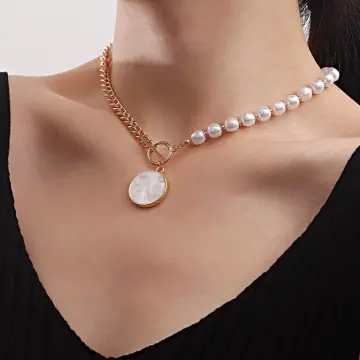 Half Oval Pearl, Half Paperclip Chain Necklace, Genuine Pearls, Freshwater  Pearl | eBay