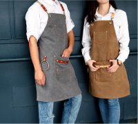 Canvas Bib Leather Chef Kitchen Apron Women Men Barista Bartender Pockets Home Barber Coffee Restaurant Protective pinafore