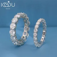 Iogou แหวนเพชรโมอิสส่วนบุคคล, แหวนเงินสเตอร์ลิง925สำหรับผู้หญิงเครื่องประดับที่ดีขนาด5มม. 3มม. แหวนเพชรโมอิส
