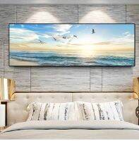 Luyameishop Natural Sea Beach Flying Birds ภูมิทัศน์โปสเตอร์และพิมพ์ภาพวาดผ้าใบสำหรับห้องนั่งเล่น