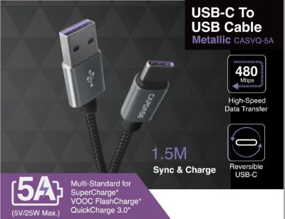 Capdase Metallic Sync &amp; Charge USB-A to USB-C 5A Cable 1.5M