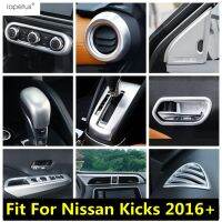 “{》} อุปกรณ์เสริมผิวด้านสำหรับ Nissan Kicks 2016 - 2021 ABS แผงหน้าปัดส่วนกลางที่เต้าเสียบไฟฟ้ากระแสสลับอากาศแผงเกียร์ที่จับหัวเกียร์ฝาครอบ