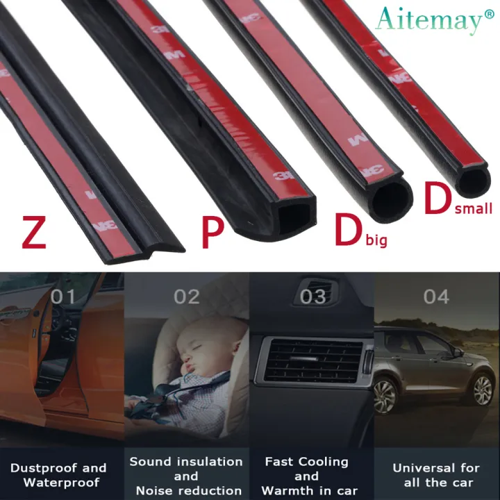 Aitemay P Z D Shape 2 Meters Car Door Seal Strip EPDM Rubber Noise Insulation Anti-Dust Soundproof Car Seal Strong 3M Adhensive