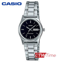 Casio Standard นาฬิกาข้อมือผู้หญิง สายแสตนเลส รุ่น LTP-V006D-1B2UDF (สีเงิน / หน้าปัดดำขีด)