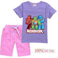 Ro-Bloxs Sshorts ชุดเด็กเสื้อผ้าเด็กฤดูร้อนการ์ตูน100% ผ้าฝ้ายแขนสั้นลำลองสาวเด็กชุดเสื้อยืด2ชิ้น8337