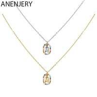 ANENJERY สร้อยคอโครเมี่ยมลูกบาศก์ที่มีสีสัน26จี้ตัวอักษรทุนสำหรับผู้หญิงสร้อยคอโซ่ขายส่งโชคเกอร์สีเงิน