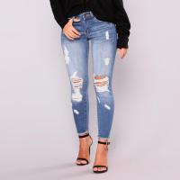 【CW】Plus Size Light Blue Ripped Jeans For Women Street Style Sexy Distressed Trouser Stretch High-waist Tight Denim Cropped Pants