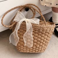 Drawstring Bucket Straw Beach Bag 2022 Trend Fashion Summer Women Shoulder Bag Wicker Straw Handbags Purse nd Designer