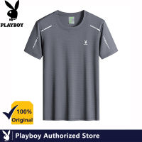 Playboy เสื้อยืดผู้ชายเสื้อผ้าฤดูร้อนหลวมฤดูร้อนใหม่ผ้าไหมน้ำแข็งแห้งเร็วแขนสั้นระบายอากาศ