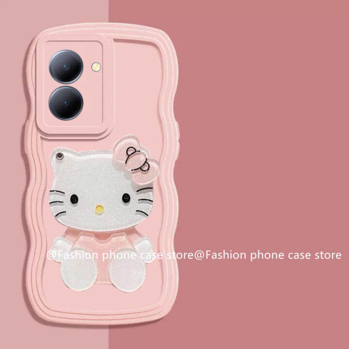 เคส-vivoy36-phone-case-vivo-y36-5g-4g-เรียบง่ายลายคลื่นของเเข็งสีใหญ่พร้อม-hellokitty-ปกป้องเลนส์กระจกแต่งหน้าฝาครอบแบบนิ่ม2023