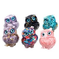 1Pcs Natural Crystal Stone Gravel Owl Animal Crafts Hand Made Small Figurines DIY Resin Table Decor Home Decor Gifts