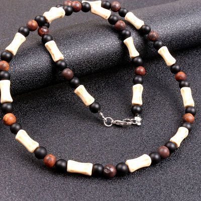 6mm Bead with white bone spacer stone beads Surfer Necklace for men tribal jewelry