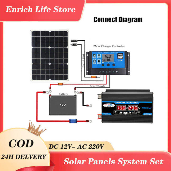 99 ONLY 4000W/60Hz(Peak) Solar System with battery set Inverter DC 12V