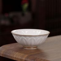 Tea Bowl Master Cup Small Zen Ceramic Plain White Embossed Tea Cup Single Cup Retro Kung Fu Tea Cup Single Household