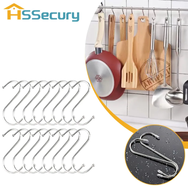 Heavy Duty S Hooks, Stainless Steel S Shaped Hooks for Hanging Kitchenware  Pan Pots Utensils Closet Clothes Bags Towels Plants Kitchen Hooks Hanger, 3