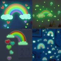 ♧ Cartoon Rainbow Cloud Luminous Wall Stickers for Kids Rooms Bedroom Home Decortion Wall Decals Glow In The Dark Stars Stickers