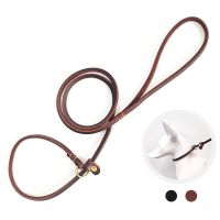 Real Leather Slip Lead Dog Leash Soft Adjustable Pet Slip Leads with Slider Puppy Dog Training Leash for Small Dogs Lightweight Leashes