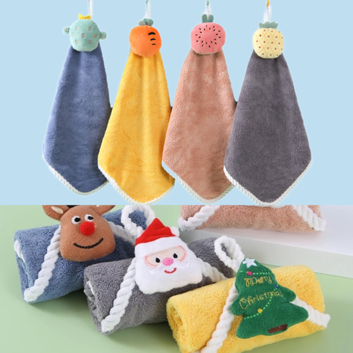 Christmas Hand Towels 4pcs Hand Dry Towel with Hanging Loop Cute